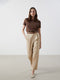 Waist Belt Wide Fit Women's Trousers with Pocket Detail